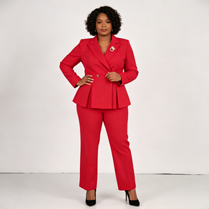 Completo da Donna Autunnale con <span class=keywords><strong>Blazer</strong></span> e Pantaloni Antipiega Vestibilità Regolare, Taglie Forti, in Tessuto Pettinato, Scollo a V, per Ufficio e Business - Product Image 6