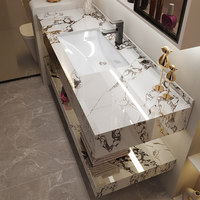 Meuble-lavabo mural moderne double couche en roche, résistant à l'eau, durable, facile à nettoyer, idéal appartement et hôtel