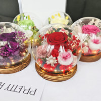 Idées de nouveaux produits 2025 : grandes fleurs fraîches préservées sous cloche en verre, cadeaux pour la Saint-Valentin, rose éternelle, rose véritable persistante