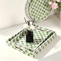 Ensemble de plateaux en nacre naturelle à motif vert, plateau de rangement luxueux fait main avec fonction de rangement de bureau intégrée