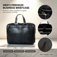 Porte-documents fin en cuir véritable avec fermeture éclair, pochette de transport pour documents, poche avant, grande capacité, sac de travail et de voyage pour le bureau
