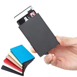 Yeni sıcak satış özel Logo moda PVC deri alüminyum Metal RFID engelleme kimlik kredi kartı kart kılıfı tutucu