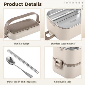 Stainless Steel <b>Lunch</b> <b>Box</b> With Tableware Multi Grids Portable Multifunction Hermetic Bento <b>Box</b> for Children Adults - Product Image 3