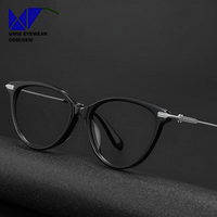 Monture optique œil-de-chat personnalisée OEM en acétate et titane, taille 54-16-145, anti-lumière bleue pour adultes unisexes, avec logo et emballage personnalisés