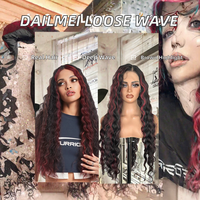 Perruque Lace Front Sans Colle Brun Clair Densité 130% Ondulations Profondes Amples Fibre Synthétique Ligne de Cheveux Naturelle Cheveux Longs Bouclés