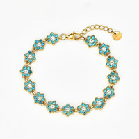 Bracelet pour femme CYNYA en acier inoxydable 316L plaqué or 18 carats, luxe, fleur à six pétales française, pavé de strass