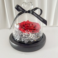 Rose éternelle artisanale de haute qualité, préservée sous cloche en verre en forme de cœur avec LED, livrée dans un coffret cadeau pour la Fête des Pères et Noël