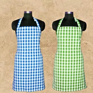 Tablier classique réglable avec poche avant, bleu-vert à carreaux, matelassé, en mélange coton/poly-coton, résistant à la chaleur, lavable en machine - Product Image 1