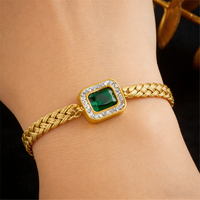 Ensemble de bijoux pour femmes en acier inoxydable plaqué or 18 carats avec pendentif en strass vert, collier, boucles d'oreilles, bracelet, cadeau