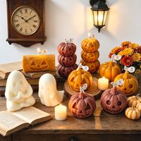 Lilin Aroma Labu Hantu Halloween Premium, Lilin Dekoratif Campuran Lilin Kedelai Buatan Tangan untuk Hadiah Liburan & Dekorasi Rumah