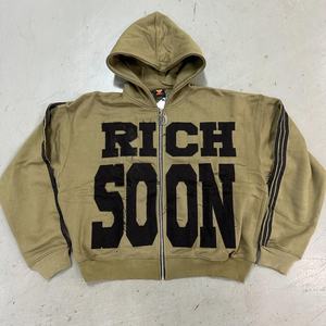 Ventes en gros de sweats à capuche surdimensionnés vintage pour hommes en coton 100% avec fermeture éclair, broderie, tissu en molleton français, délavé au soleil, 3D, longs - Product Image 4