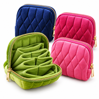 Sac de rangement pour bijoux en velours matelassé personnalisé avec logo, grande capacité, pour voyage, organisateur de bijoux, fermeture éclair, cosmétique