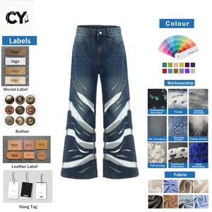 OEM ODM Custom <strong>Men</strong> Sheer Mesh Patchwork Jeans Claw Cutout <strong>See</strong> <strong>Through</strong> Baggy Denim <strong>Pants</strong> Y2K Rave Streetwear Trousers Wholesale - Product Image 1