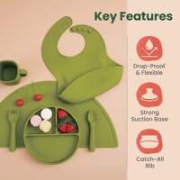 Ensemble de vaisselle pour bébé en silicone écologique, non toxique, imperméable, avec motif de dessin animé, assiette à ventouse et bavoir, qualité alimentaire pour enfants