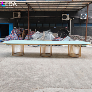 LEDA Fournitures modernes pour événements et fêtes, table ovale ronde en acier inoxydable doré, table longue en verre trempé pour hôtels et mariages - Product Image 2