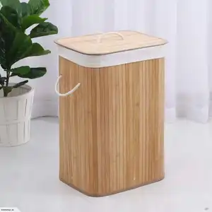Wholesale Custom Eco-friendly Bamboo Basket Collapsible Laundry Storage Natural Foldable Basket Supermarket