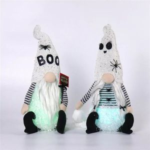 Juego de 2 gnomos de peluche iluminados para Halloween, decoración adorable con rayas blancas y negras para fiestas de otoño - Product Image 6