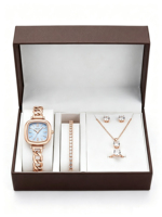 Ensemble de bijoux et montre à quartz pour femme en or rose, 5 pièces, cadran en nacre, montre-bracelet de luxe, cadeau idéal pour fête ou anniversaire