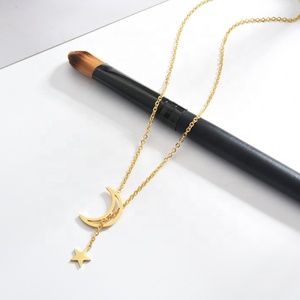 Minimalist Vintage Trendy Stainless Steel <strong>Moon</strong> Star <strong>Necklace</strong> Women Lady's Fashionable Wedding Gift <strong>Silver</strong>/Gold/Rose Gold Plated - Product Image 4