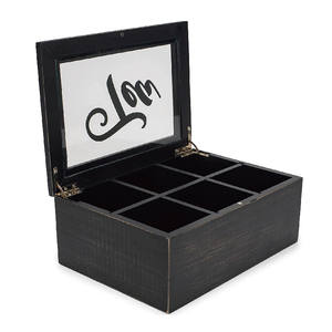 Fabriqué à la main belle boîte de coffre de rangement de thé de pin Grain de <span class=keywords><strong>bois</strong></span> <span class=keywords><strong>noir</strong></span> artisanat en <span class=keywords><strong>bois</strong></span> peint pour la décoration intérieure - Product Image 2