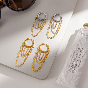 Pendientes de Borla de la Colección de Otoño J&D, Aretes de Borla de Acero Inoxidable Chapado en Oro de 18K, Pendientes de Moda con Borla de Cadena de 3 Capas - Product Image 5