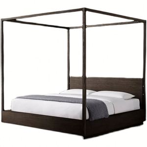 Lit double king size en bois massif américain, meubles de chambre personnalisés pour villa, club, maison d'hôtes, vente directe d'usine - Product Image 5