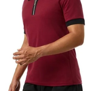 Polo à manches courtes en polyester de couleur unie, tactique, pour sports de plein air, couleur contrastée rouge vin - Product Image 4