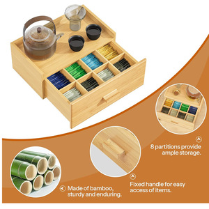 Bamboo Desktop Drawer Storage <b>Box</b> 18L Rectangular Organizer For Tea Bags Cosmetics <b>Makeup</b> Office Desk Living Room Bedroom Study - Product Image 2