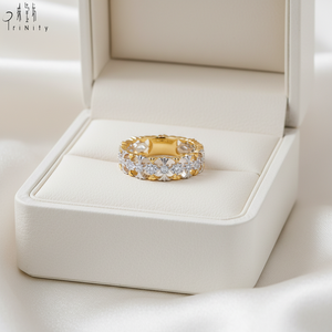 แหวนเพชรแท้ทำมือ ดีไซน์แบบวงแหวน 3/4 รอบวง สไตล์วินเทจสองสี ทองคำแท้ 18K งานฝีมือประณีต - Product Image 6