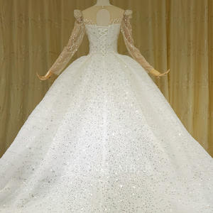 Robe de mariée de luxe à manches longues, robe de bal, Vestido De Novia, dentelle, paillettes, robe <span class=keywords><strong>Marie</strong></span> Lsch24 - Product Image 4