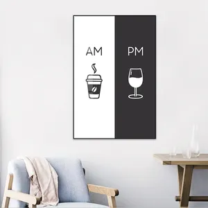AM Coffee PM Wine Sign Print Kitchen Poster Home Wall Art Decor Coffee & Wine Art Canvas Painting Wall Picture Decoration