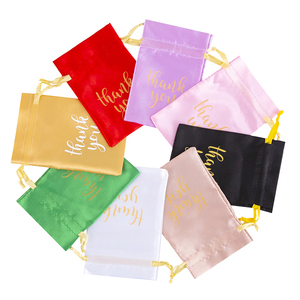 Custom Logo Black Satin <b>Gift</b> Bags Drawstring Jewelry Candy Pouches Wig Bags Hair Extension Packaging Bundle Silk Satin Bag - Product Image 3