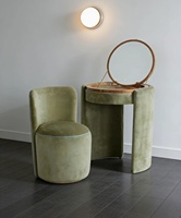 Table de toilette ronde moderne rembourrée, petite coiffeuse avec miroir rabattable et tabouret, ensemble en bois de chêne, fournisseur de meubles de chambre