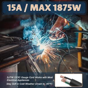 30Ft Outdoor <strong>Extension</strong> Cord-12/3 SJTW Heavy Duty Black <strong>Extension</strong> Cable with 3 Prong Grounded <strong>Plug</strong> - Power Cord for Lawn - Product Image 5