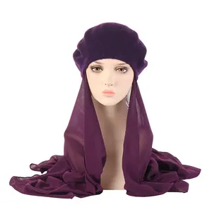 Super Light Instant Hijab With Beret Cap Fashion Instant Chiffon Shawls Scarf Ethnic Women Fashion Accessories Scarves