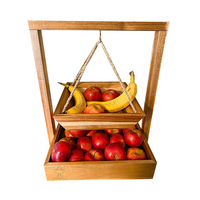 2-laags houten fruitmand, groente- en fruitopbergbak voor aanrechtblad, fruitkom met bananenhanger voor thuisgebruik