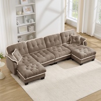 Ensemble de canapés en chenille à cadre en bois en U, 4 pièces, avec coussins capitonnés en éponge, design ergonomique, assise profonde, pour salon et bureau