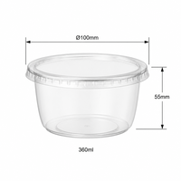 Bol jetable en plastique transparent 360 ml 100x55 mm avec couvercle, petit et moyen, pour nouilles, soupe, plats à emporter, en PP de qualité alimentaire