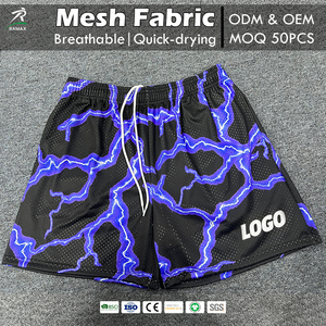 Shorts pour hommes en maille polyester respirante, impression par sublimation intégrale motif éclair, coupe ample, personnalisables en usine, vente en gros - Product Image 1
