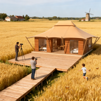 Tente de glamping familiale 2 chambres, structure en acier, toile PVC imperméable, quatre saisons, ignifuge, ouverture rapide, écologique, style safari, pour resort
