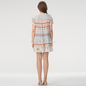 Vestido Mini Casual de Verano para Mujer, Cómodo, 100% Algodón y Lino, Moderno, Estampado a Rayas, Personalizable, Tejido, en Oferta - Product Image 3