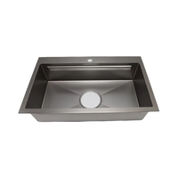 Robinet d'évier de cuisine coréen en acier inoxydable noir mat, grand réservoir unique, design artisanal gaufré motif grain de millet, SUS304