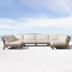 Muebles de jardín al aire libre de gama alta Juego de sofá de teca antiguo de madera maciza con asiento bajo para todo clima