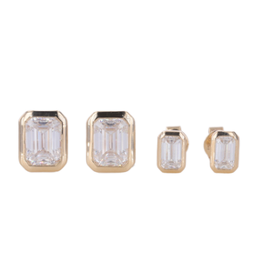 Pendientes de Oro de 14k con Engaste de Bisel de la Mejor Calidad, Corte Esmeralda Solitario, Moissanita de 4*6-5*7mm para Compromiso - Product Image 1