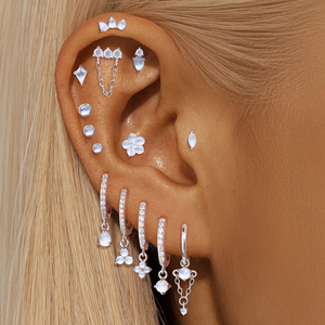 Pendientes clásicos de plata de ley S925 con piedra lunar natural, de base plana, de platino, de un solo orificio, en varios tamaños - Product Image 4