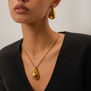 J&D Minimalist Gold Plated Necklace Women High Quality Stainless Steel Water Drop Pendant Necklaces