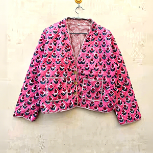 Veste matelassée réversible en coton écologique à imprimé floral pour femme, col en V, manches longues, ouverte sur le devant - Product Image 1