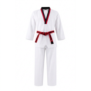 Conjunto de Uniforme de Taekwondo SHH, Dobok de Algodón Blanco con Ribete Rojo y Negro para Adultos, Ropa de Artes Marciales Unisex - Product Image 1