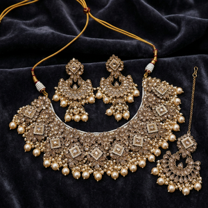 Conjunto de Joyería Nupcial de Latón Chapado en Oro con Zirconia y Kundan, Collar Gargantilla, Pendientes Colgantes, Tikka, Alta Calidad, para Compromiso, Boda, Fiesta - Product Image 3