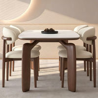 Ensemble table et chaises de salle à manger Tenghang en pierre frittée style crème et bois de frêne, durable, sûr, coins arrondis, polyvalent, mobilier multi-scènes